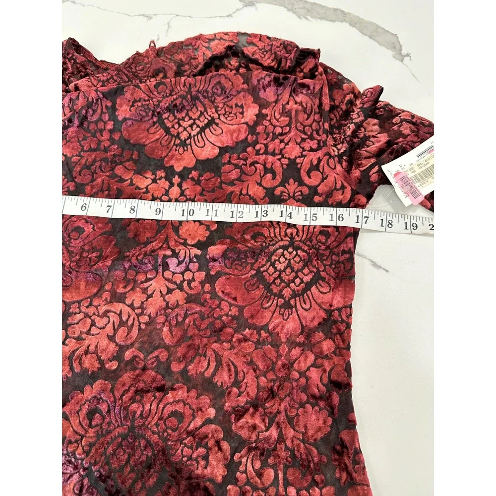 Karen Kane Womens Burgundy Burnout Velvet Damask Cowl Neck Top Size‎ M New - Picture 4 of 5